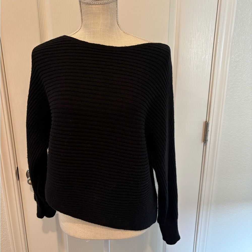 Anthropologie Black Ribbed Crew Neck Sweater